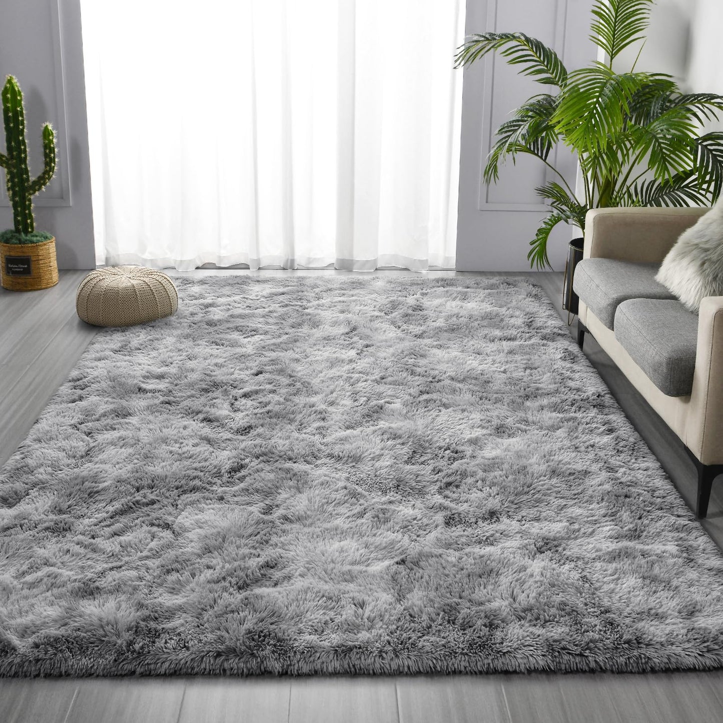 Tie-dyed Light Grey Area Rug(6' x 9')
