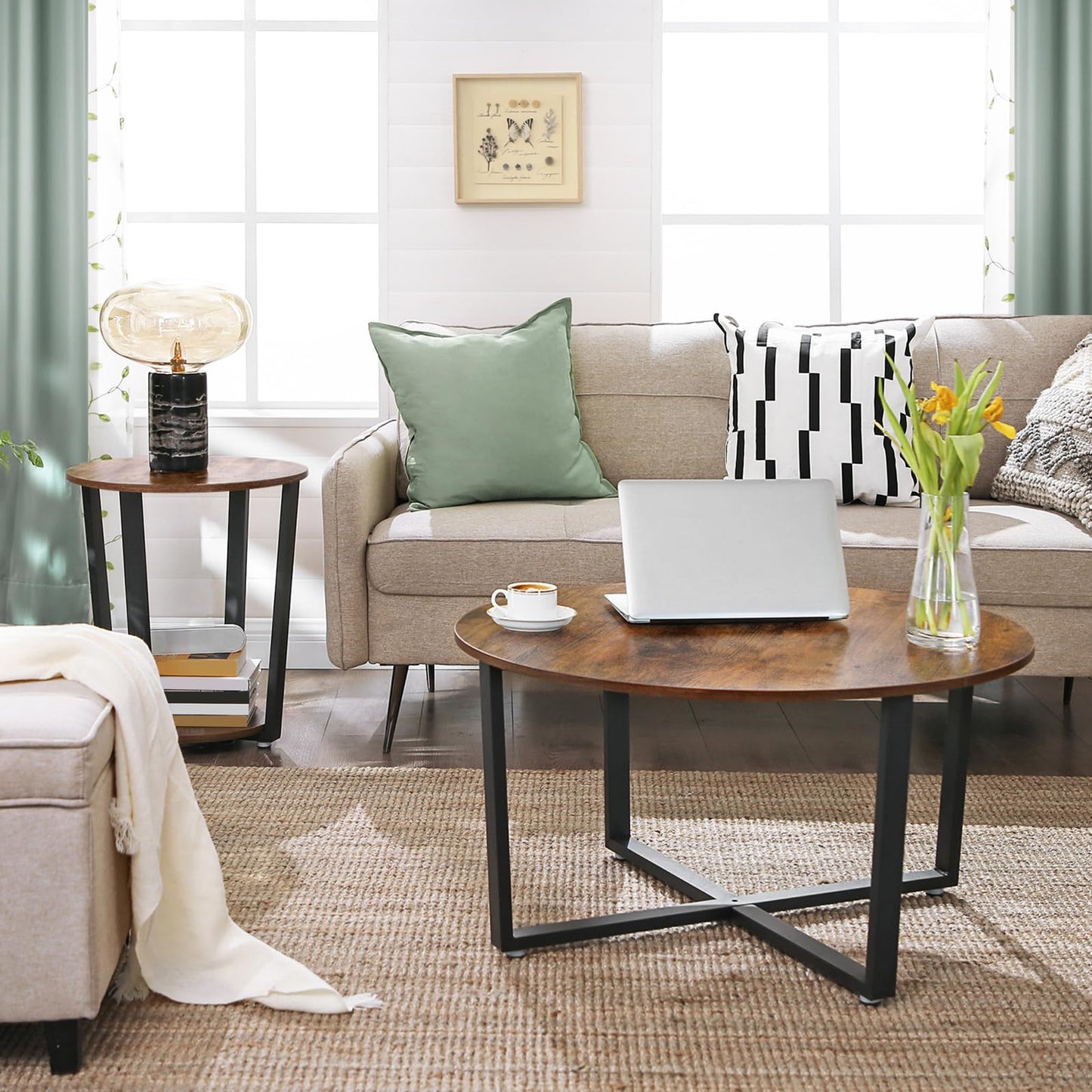 Round End Side Table with Storage Shelf