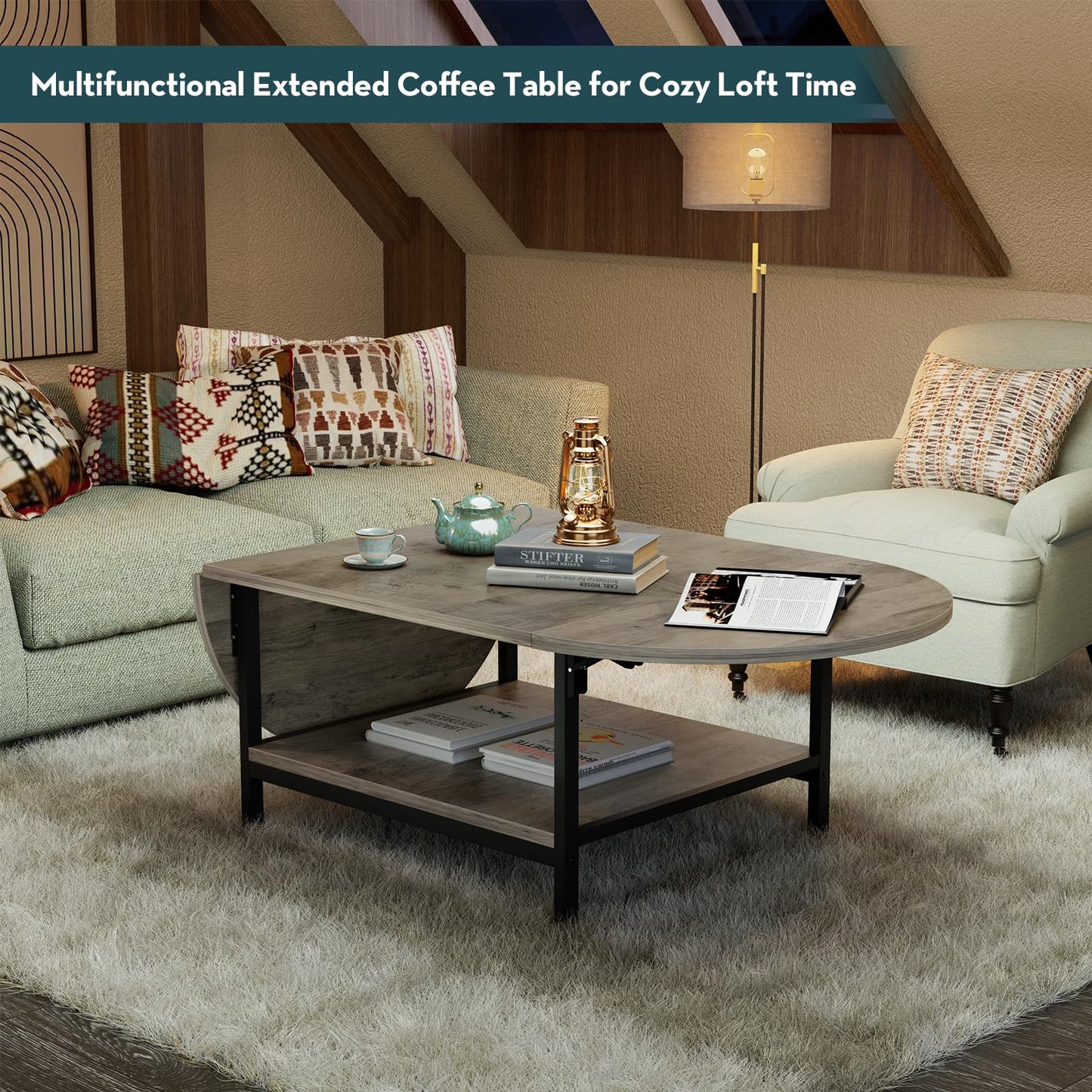 2-Tier Extended Coffee Table rustic
