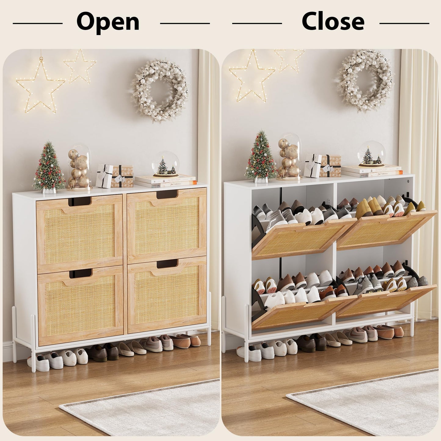 Rattan Shoe Storage Cabinet with 4 Flip Drawers