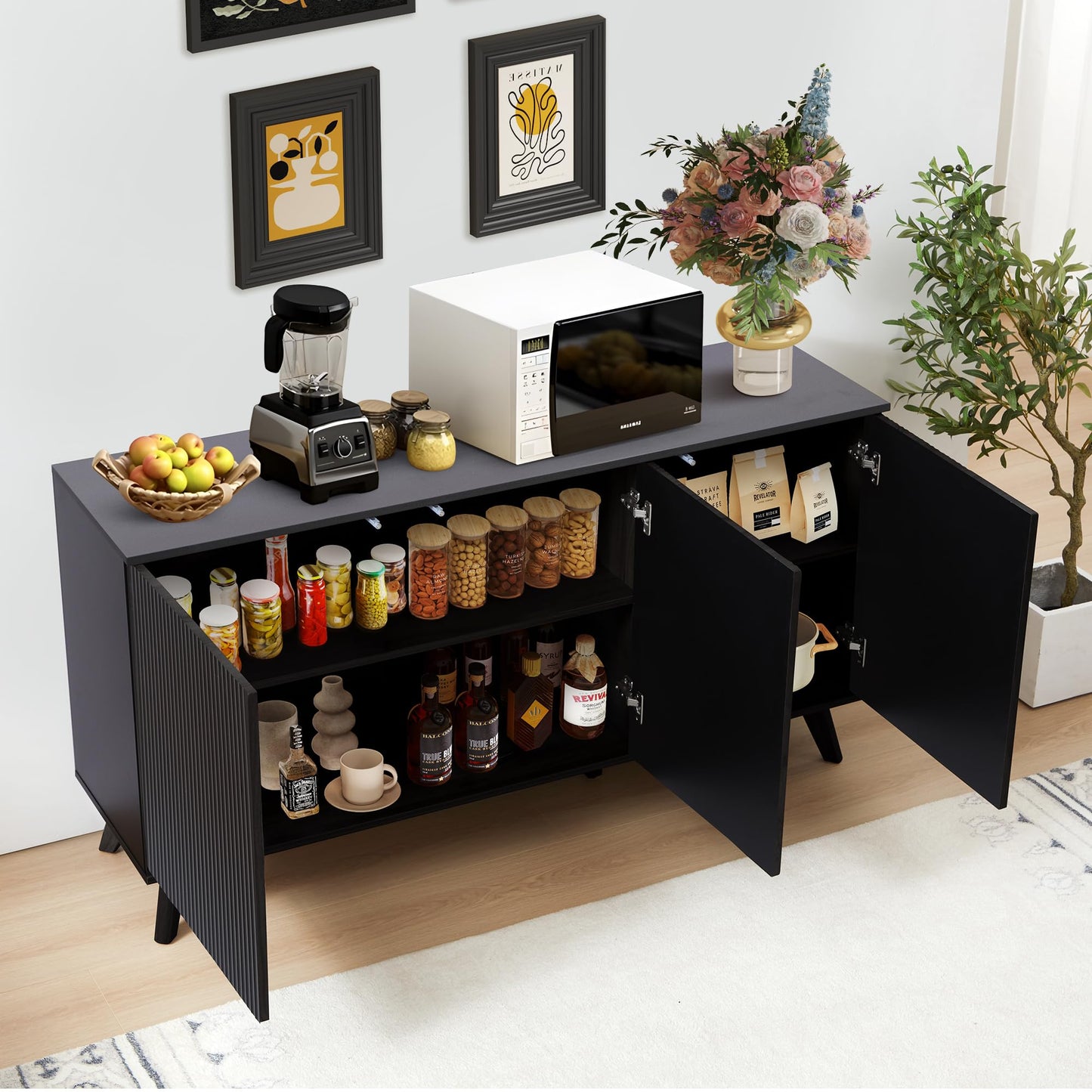 Black Sideboard Buffet Cabinet with Storage