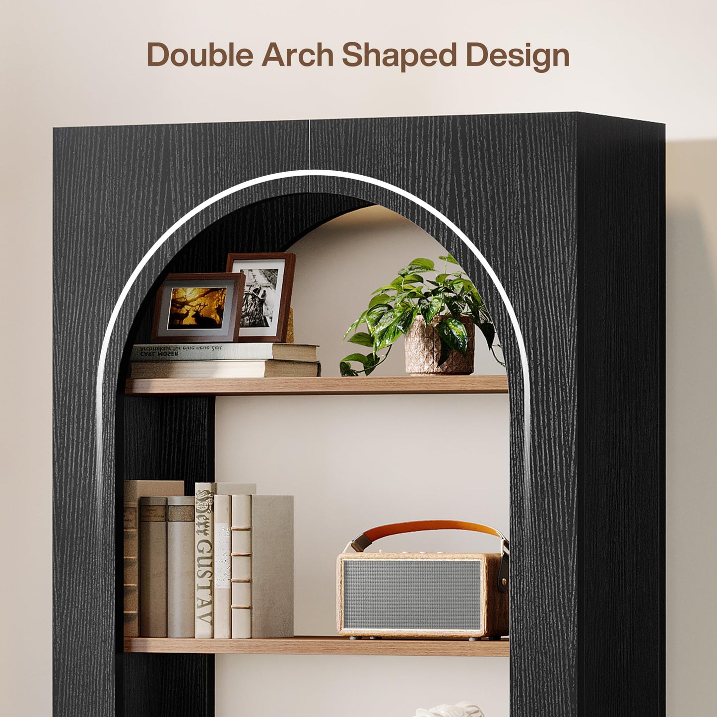 70.87-Inch Tall Arch Bookcase with Storage