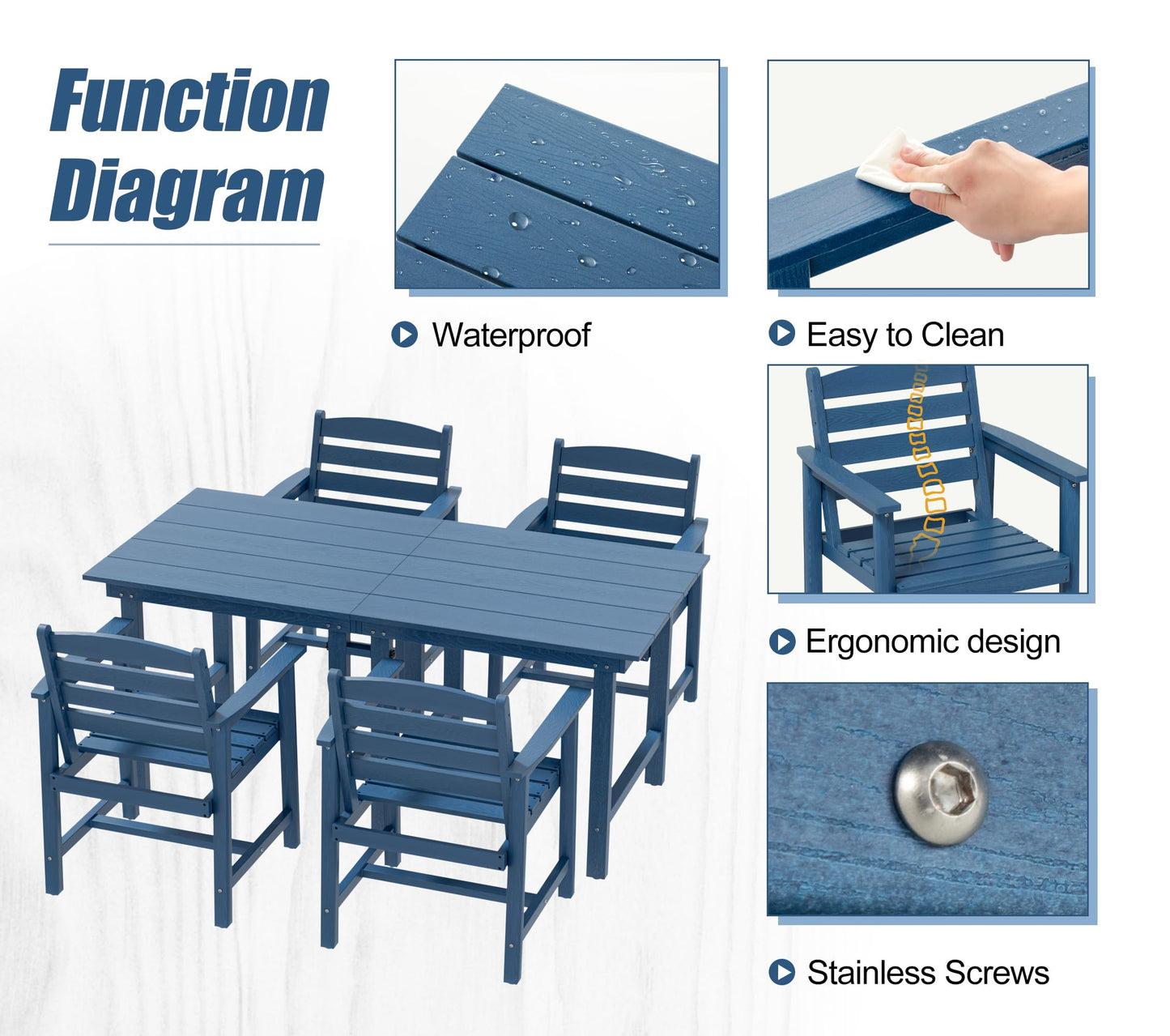 7-Piece Outdoor Dining Table Sets - 2 in 1 Convertible Table
