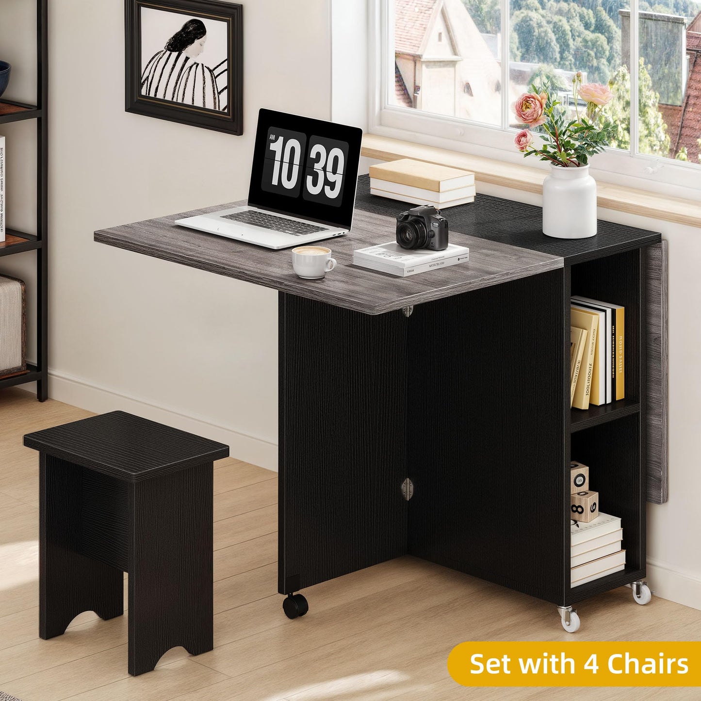 5 Pieces Folding Extendable Dining Table Set