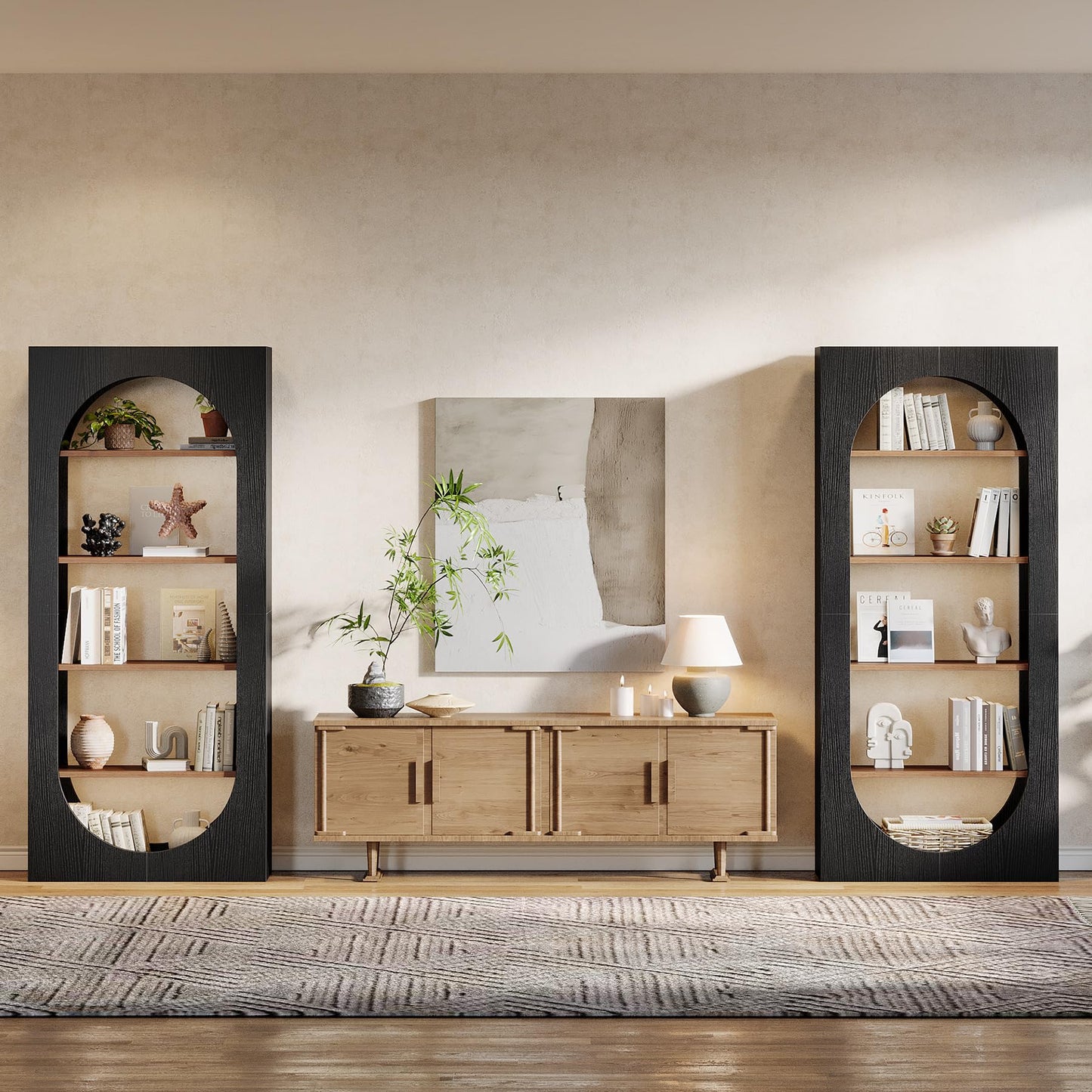 70.87-Inch Tall Arch Bookcase with Storage