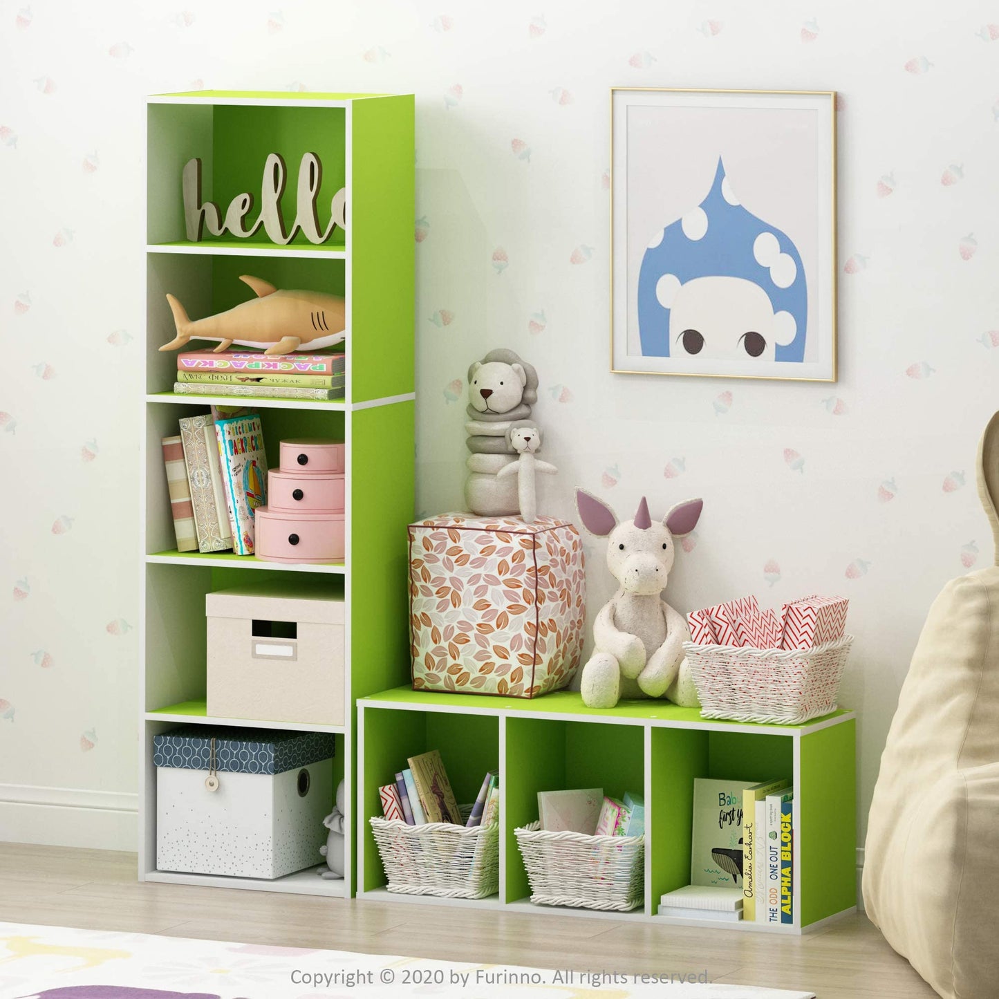 White/Green Bookcase / Book / Storage