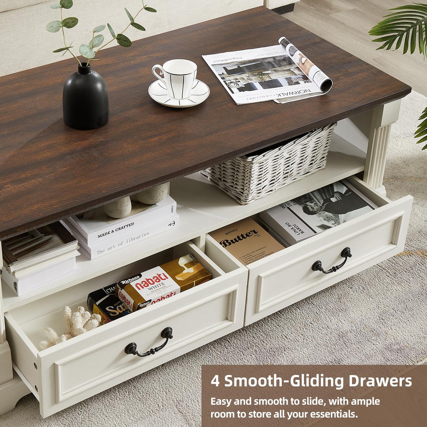 Wood Coffee Table for Living Room White And Brown