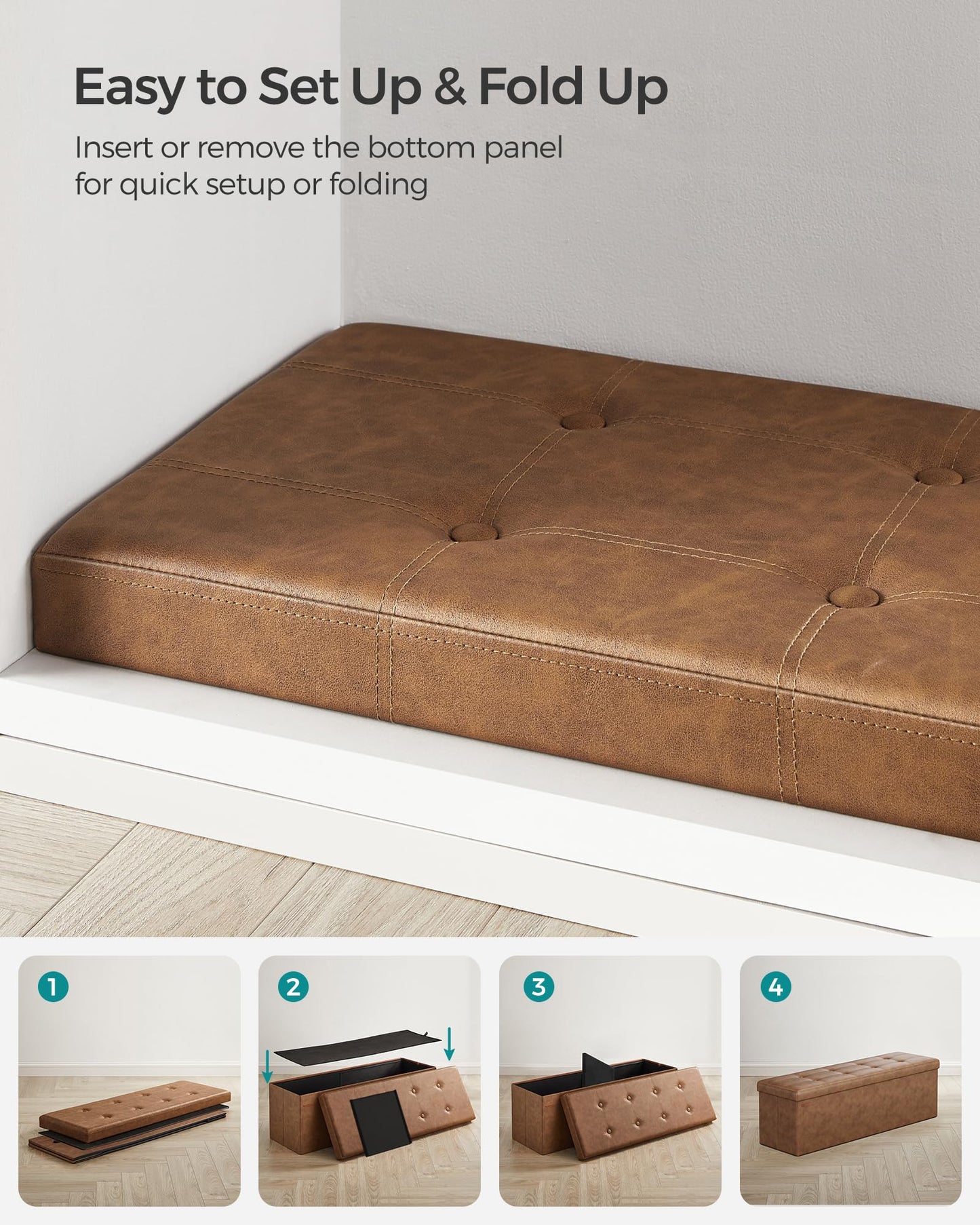 43 Inches Folding Storage Ottoman Bench