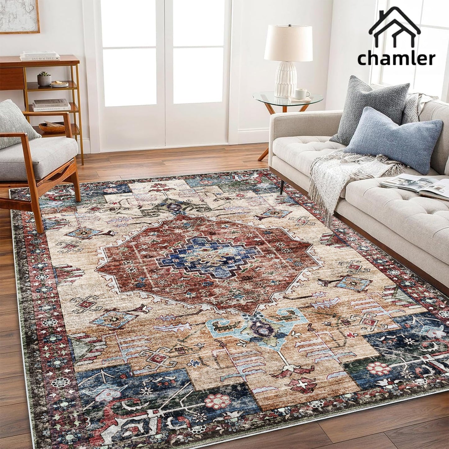 Red Khaki Multicolored Area Rugs
