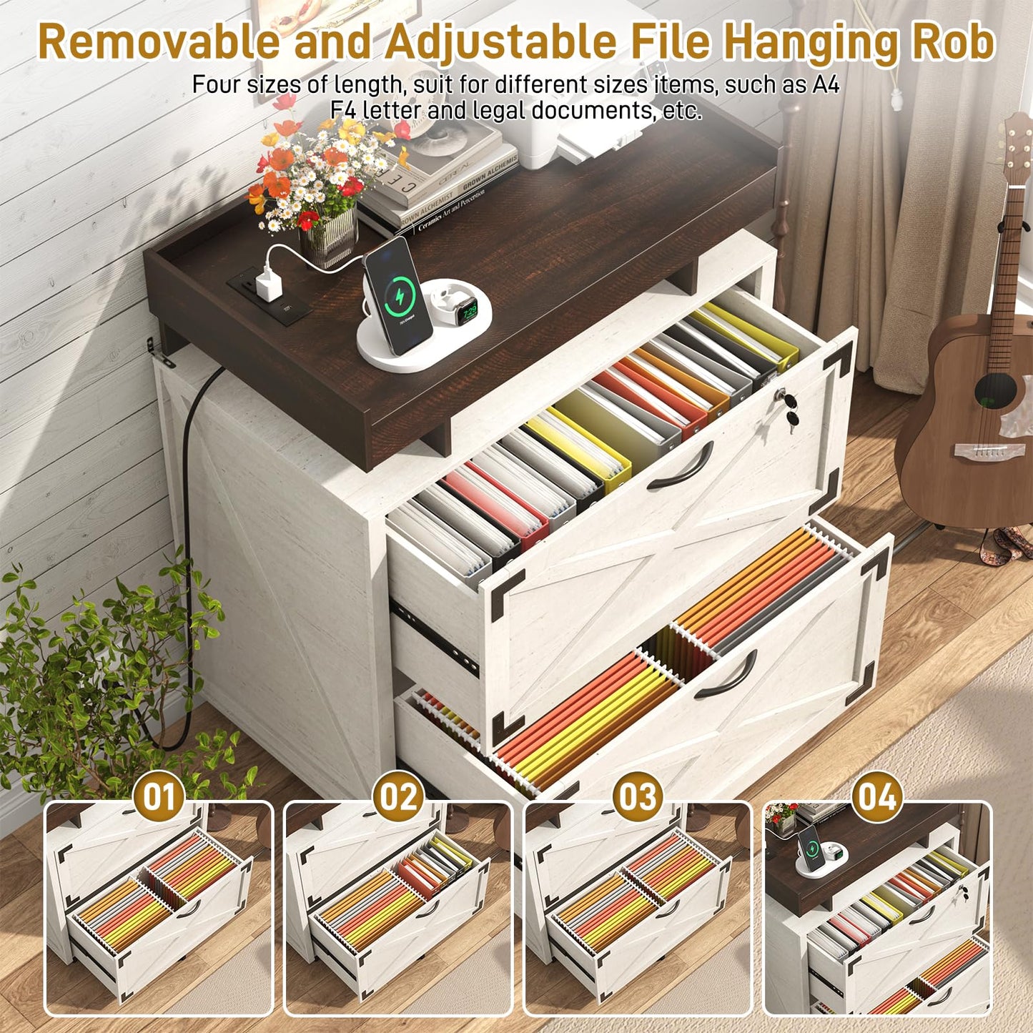 Farmhouse 2 Drawer File Cabinet on Wheels