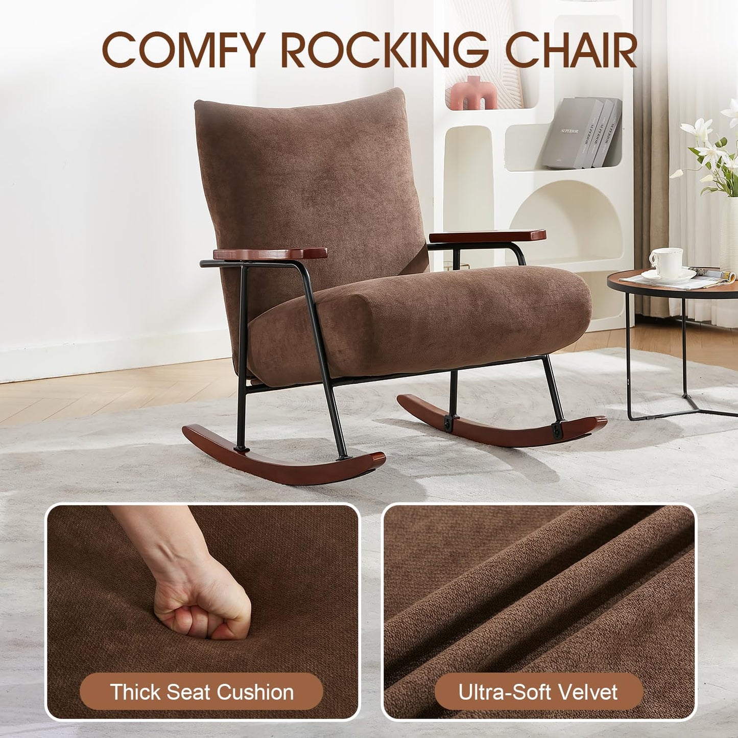 Modern Rocking Chair, Upholstered Armchair