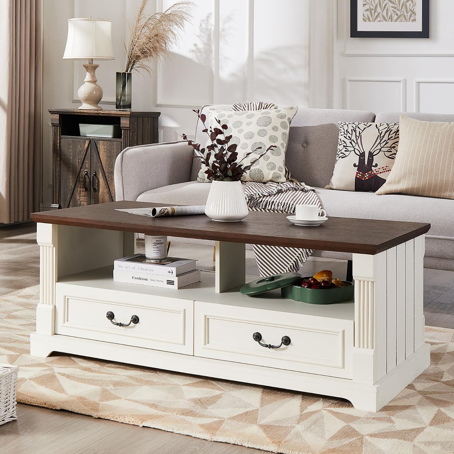 Wood Coffee Table for Living Room White And Brown