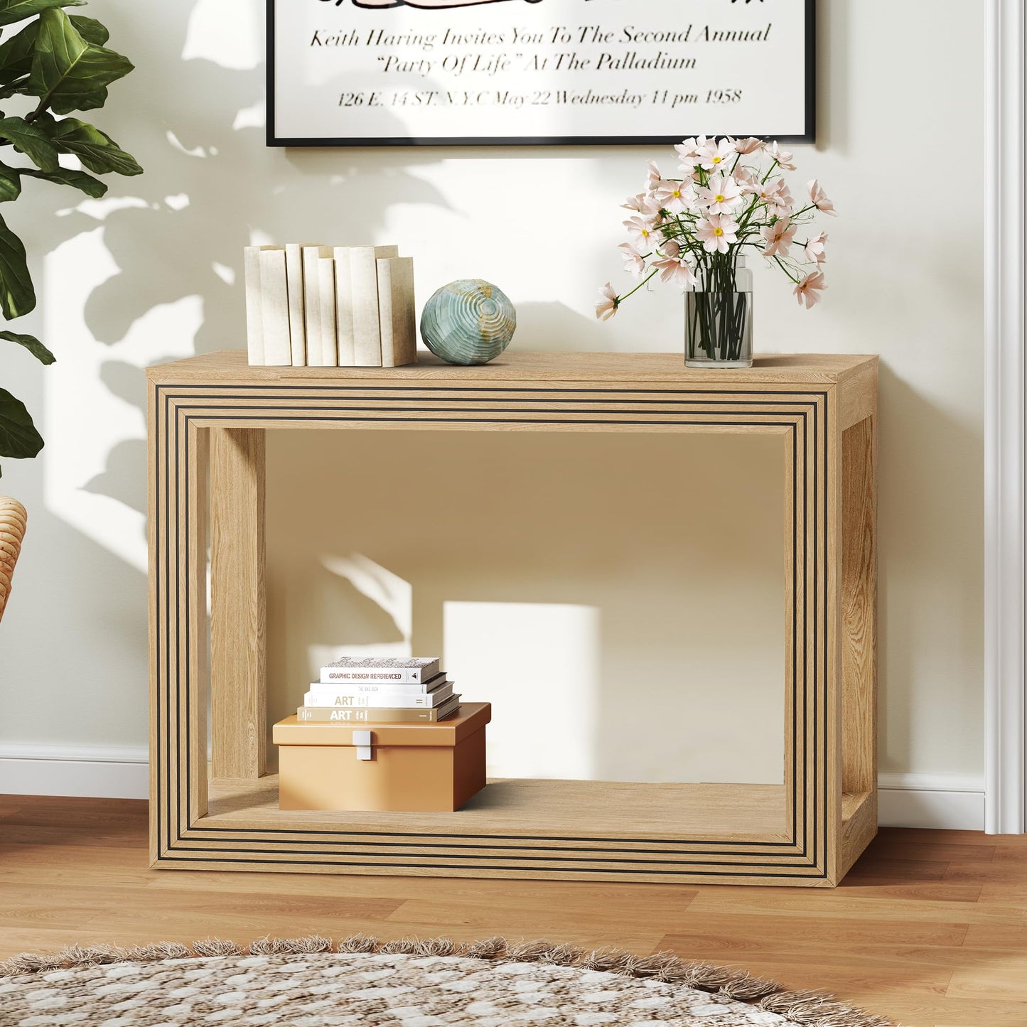Natural Mid-Century Fluted Console Table golden