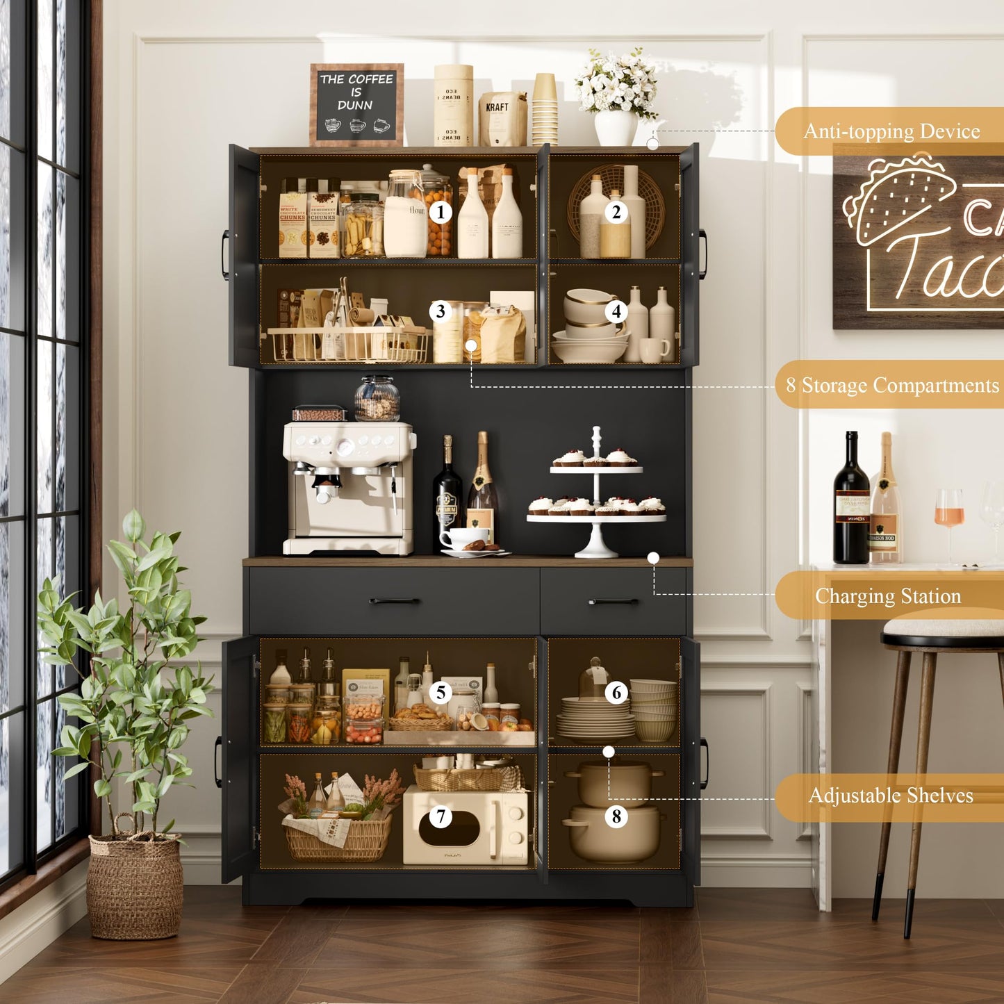 Black/Rustic Brown Farmhouse Kitchen Rack