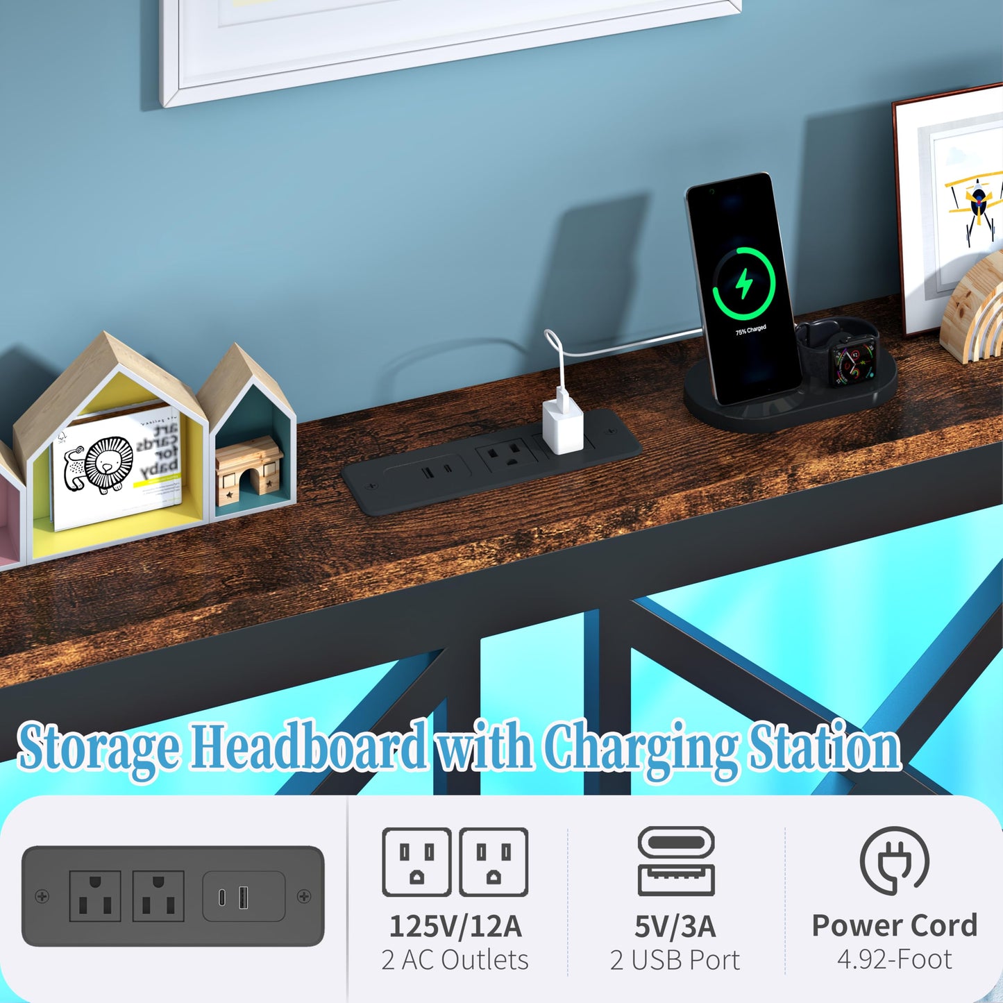Twin Size Bed Frame with Charging Station