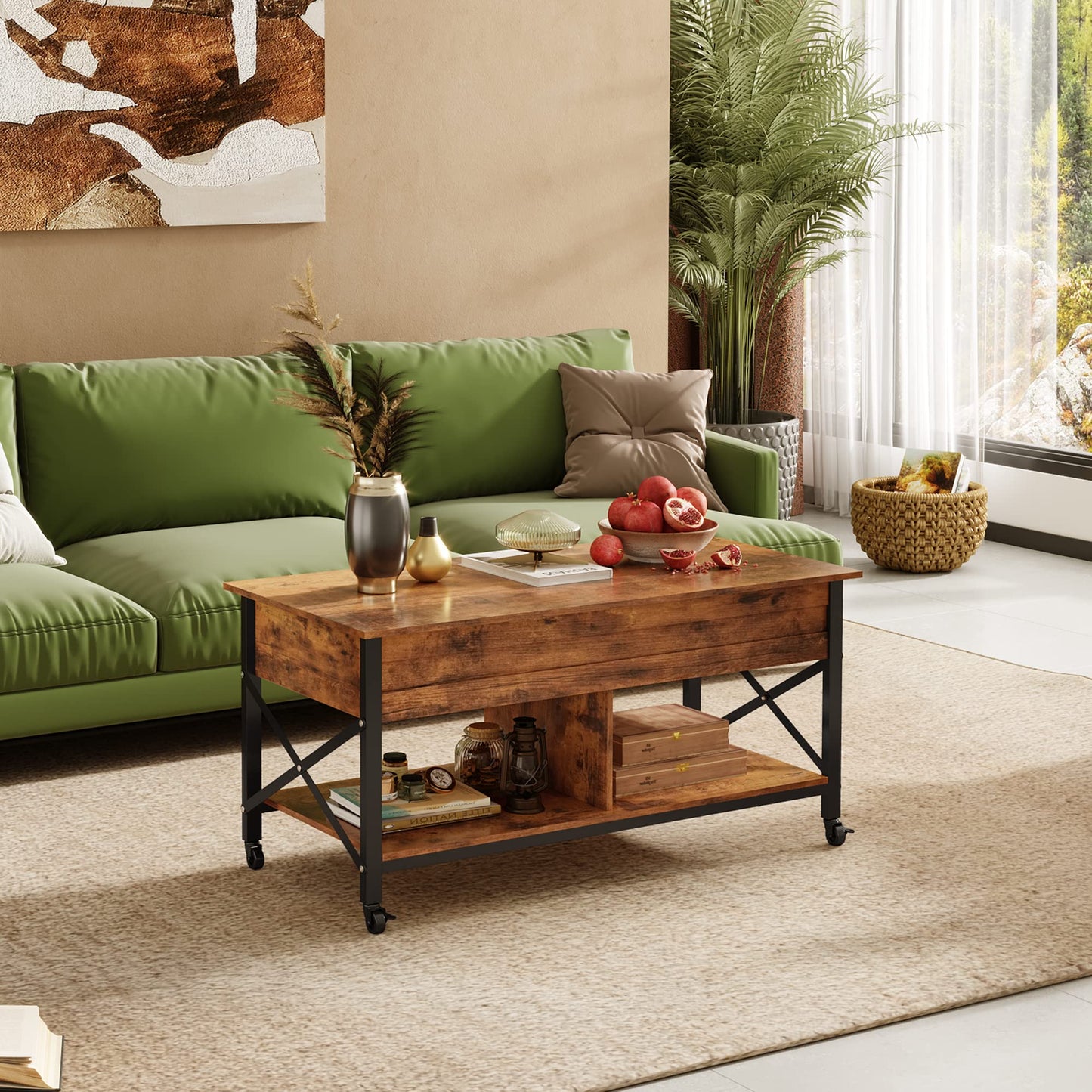 41.3" Lift Top Coffee Table with 4 Wheels