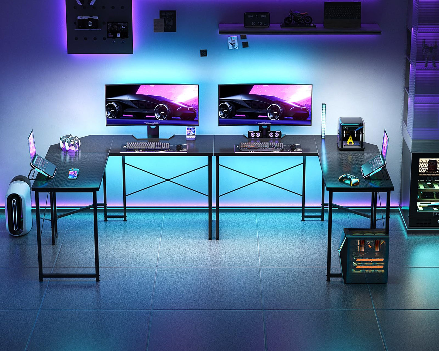 Rustic Brown L Shaped Gaming Desk