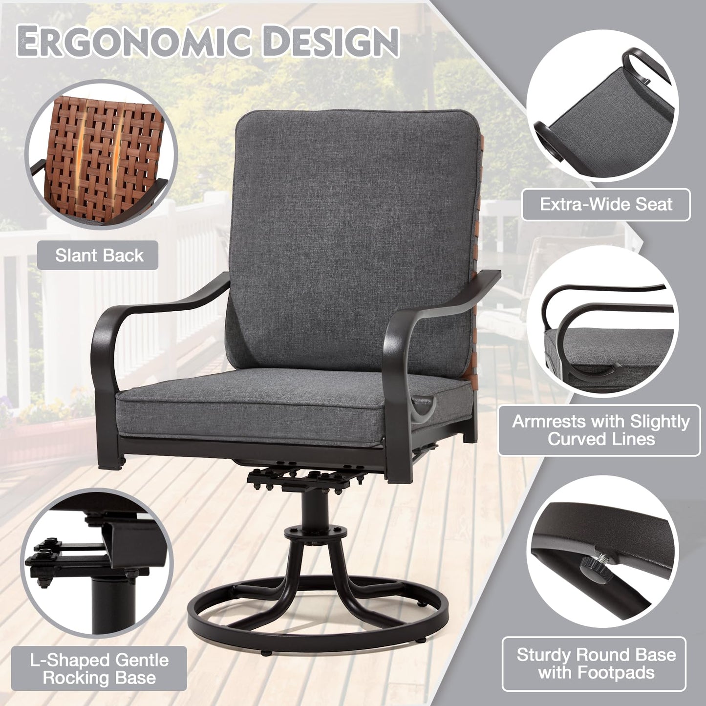 5-Piece Outdoor Dining Set - 4 Swivel Leather-Look Chairs