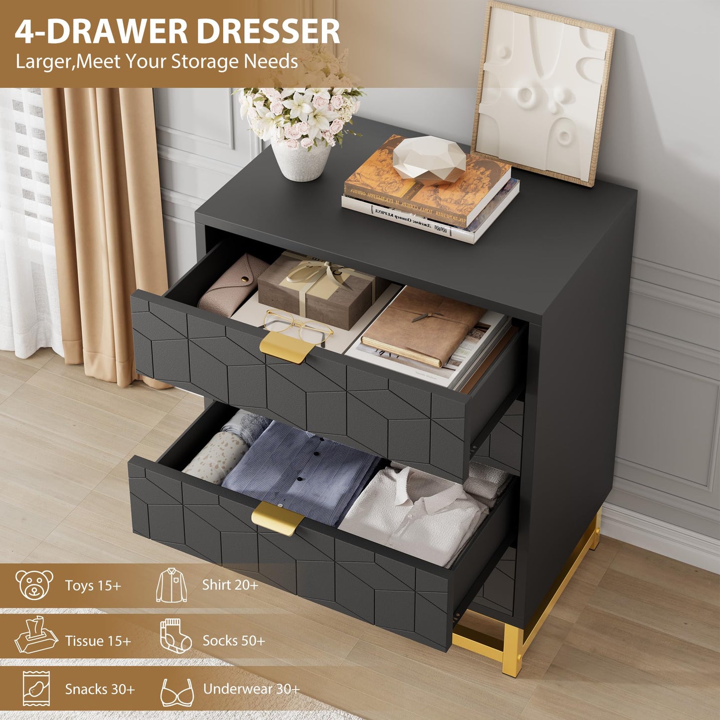 4 Drawer Dresser for Bedroom - Chest of Drawers