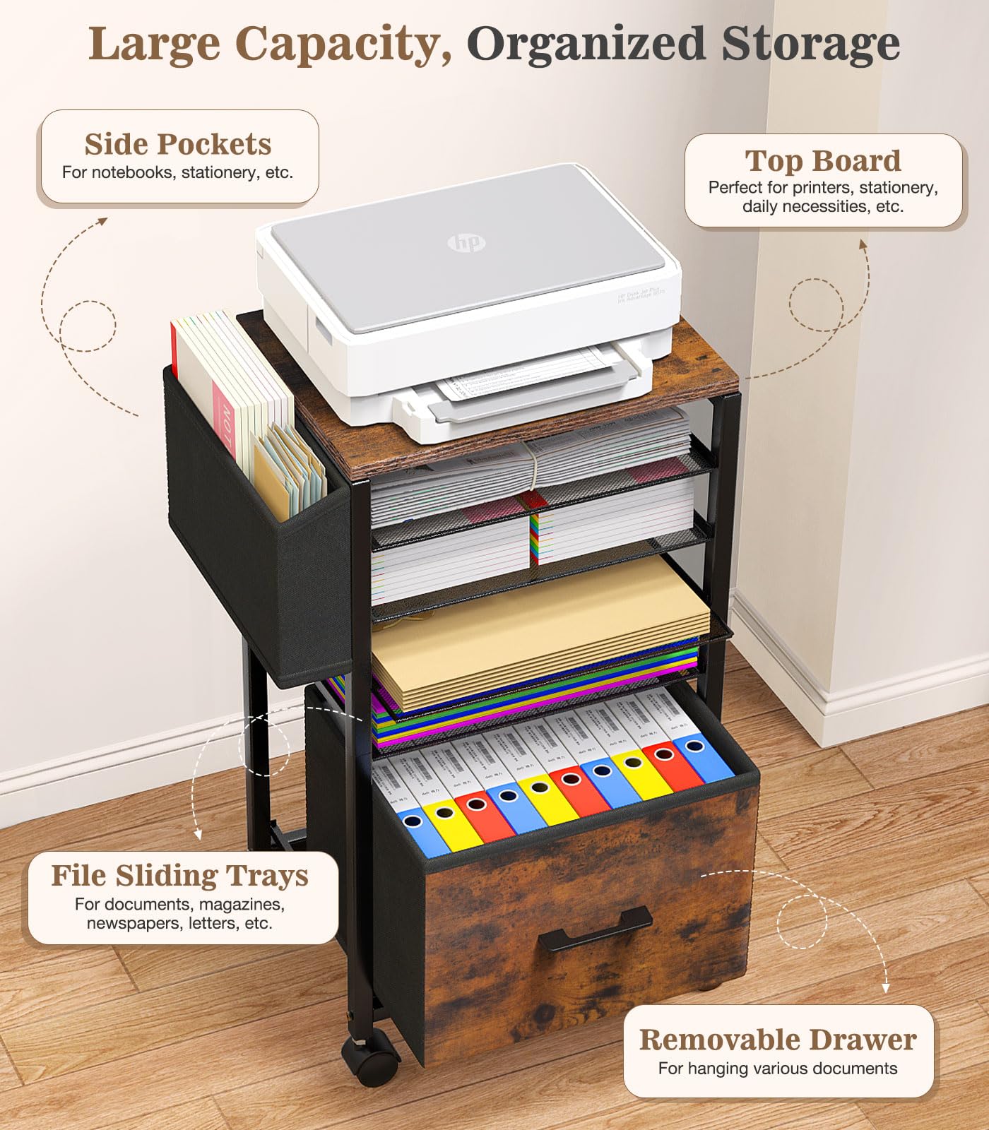 5-Tiered Rolling File Cart
