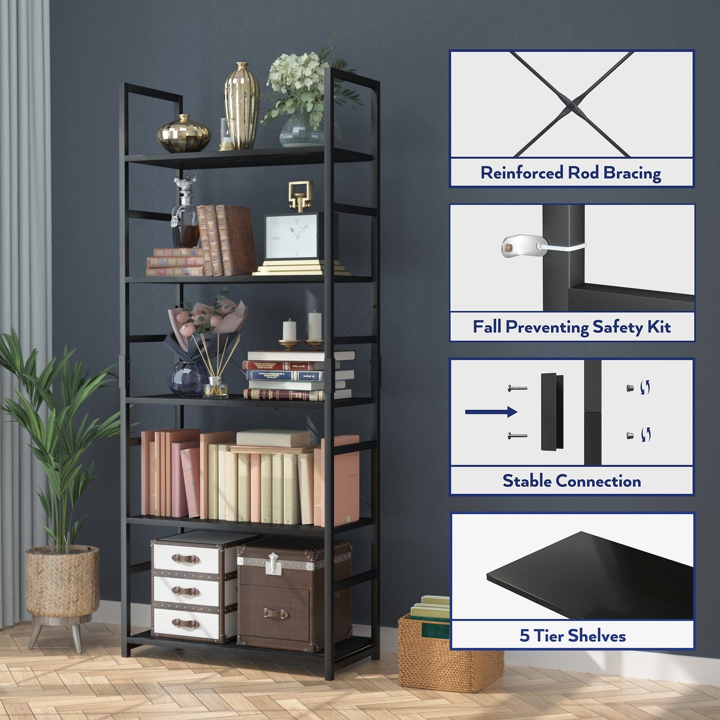 Black 5 Tier Bookshelf