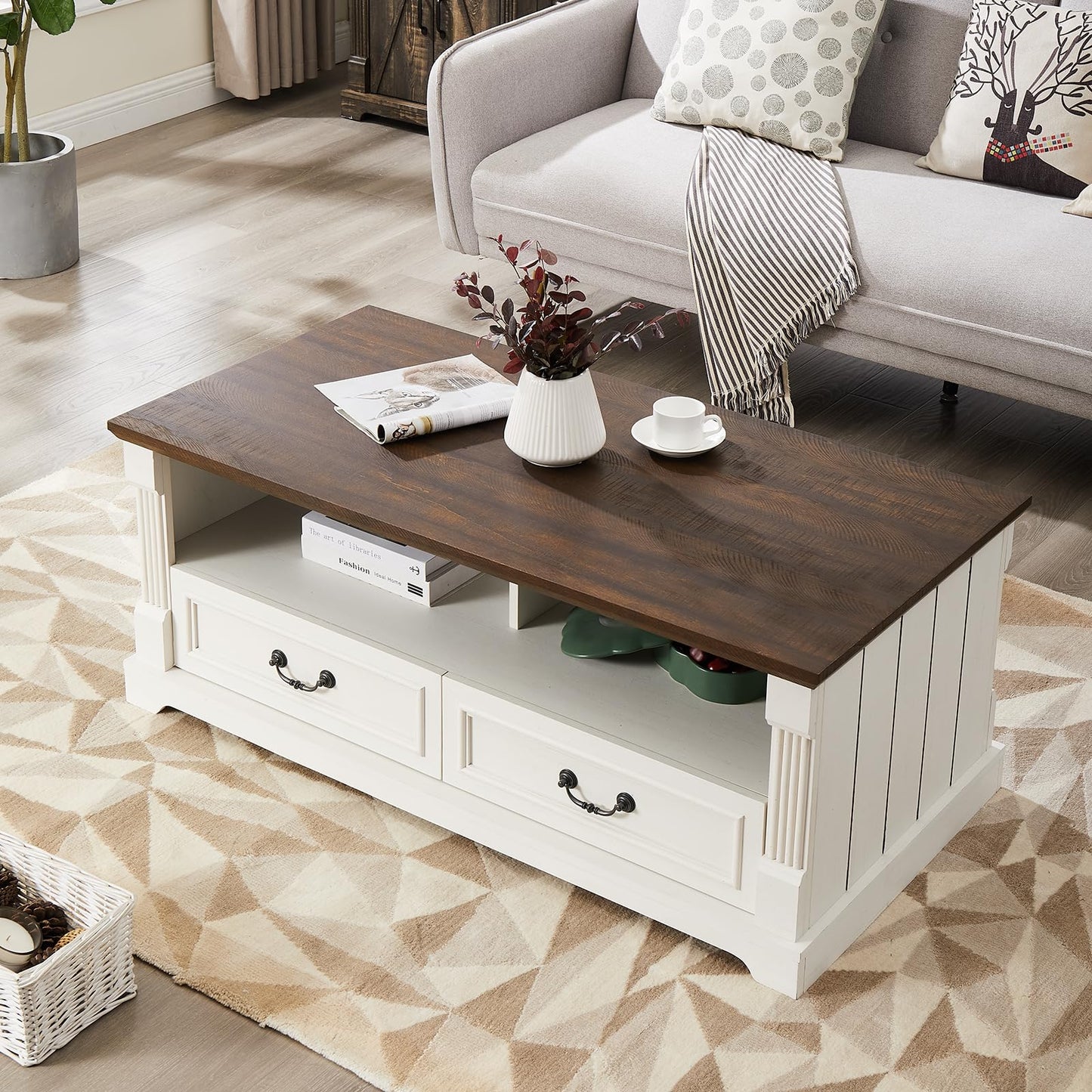 Wood Coffee Table for Living Room White And Brown
