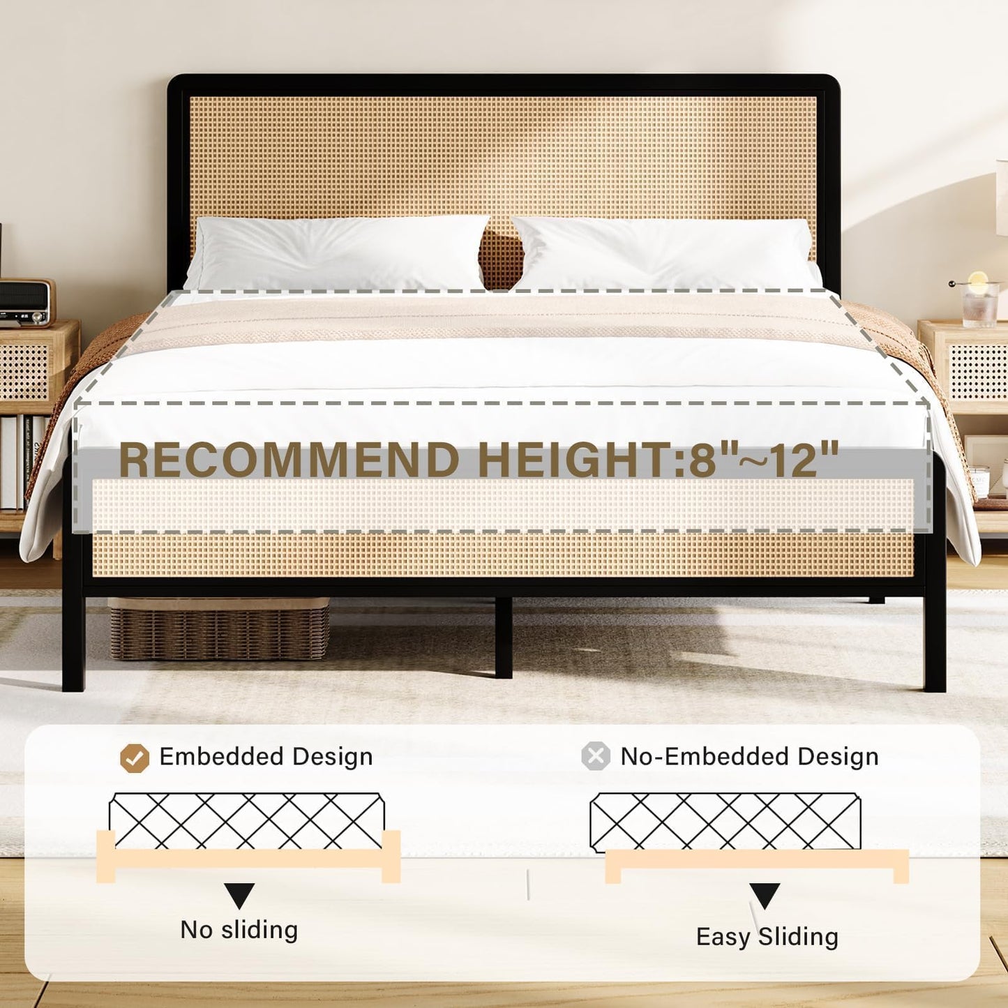 Rattan Bed Frame with Headboard