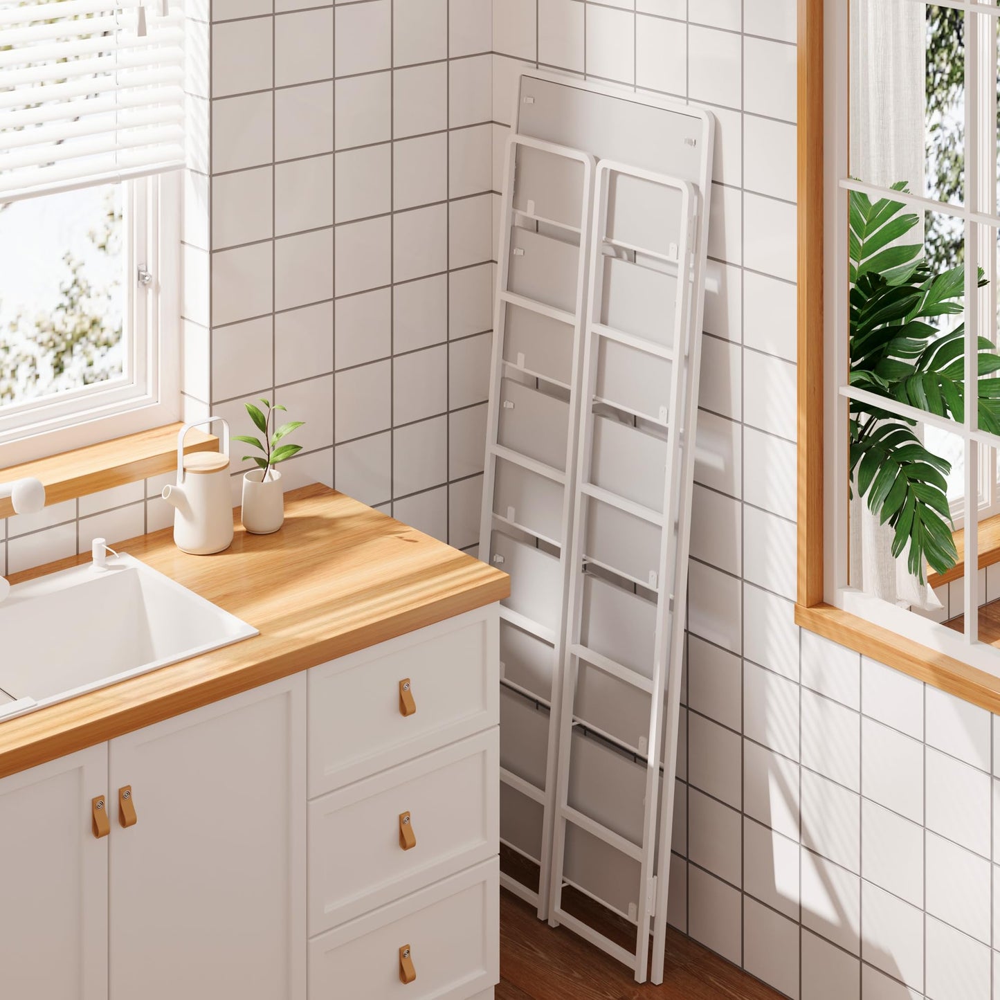 White 5 Tiers Folding Bookshelf