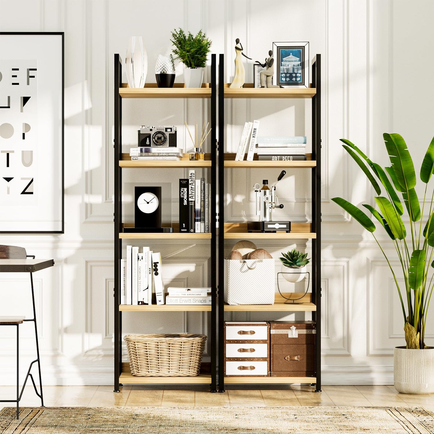 Natural 5 Tier Bookshelves