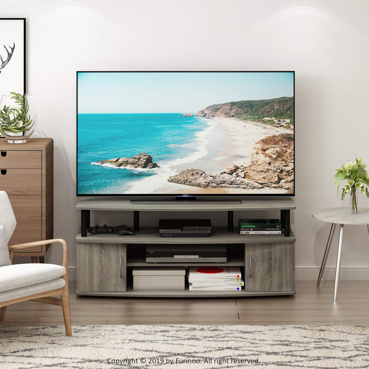 French Grey/Black - 55 Inch TV Stand
