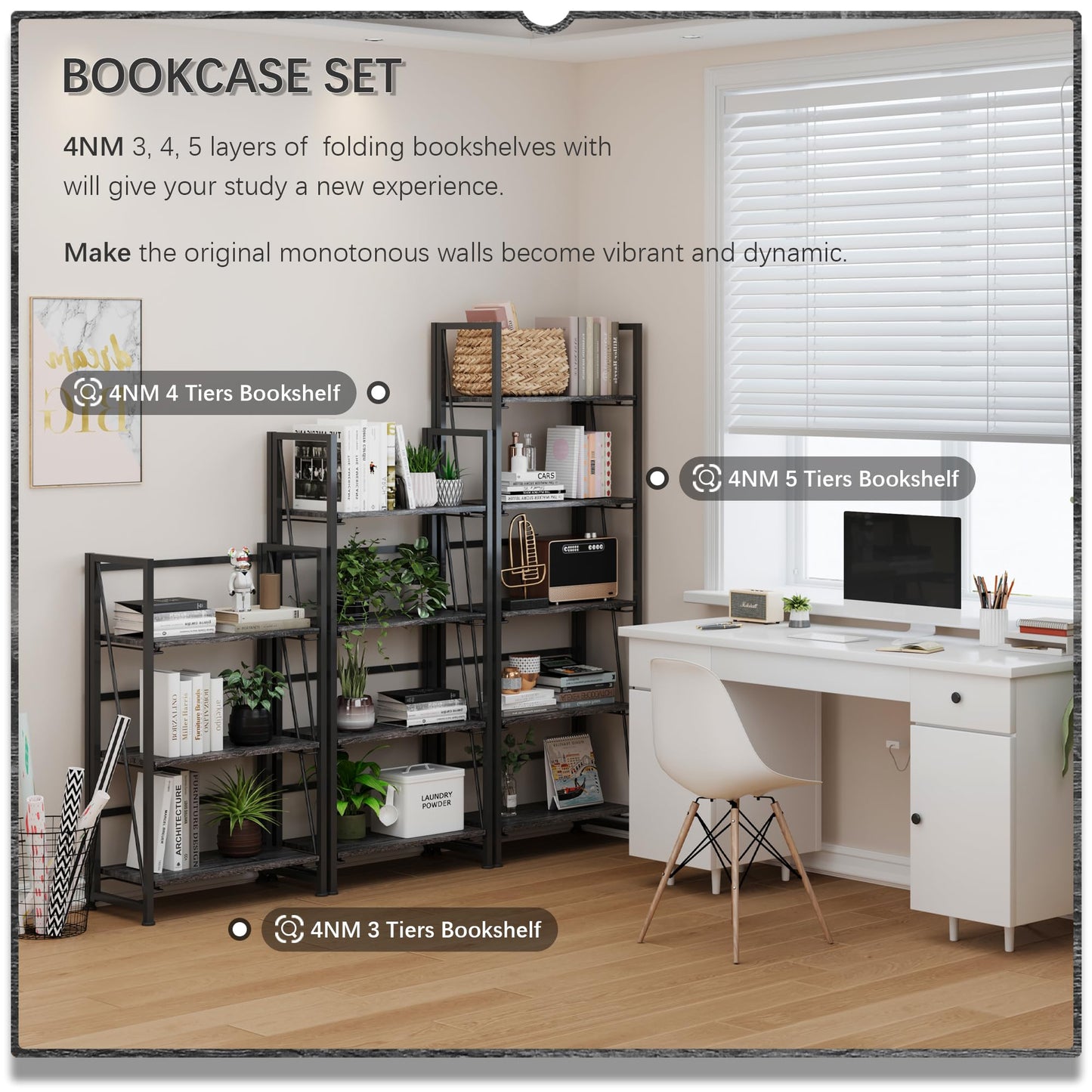 Gray and Black Folding Bookshelf Storage