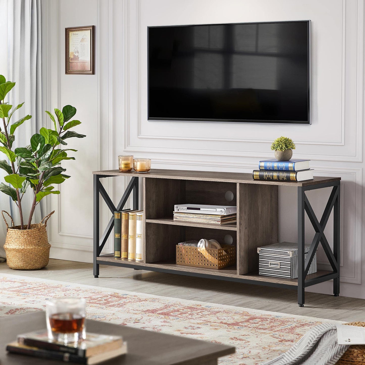 Taupe Wood 65 Inch TV Stand