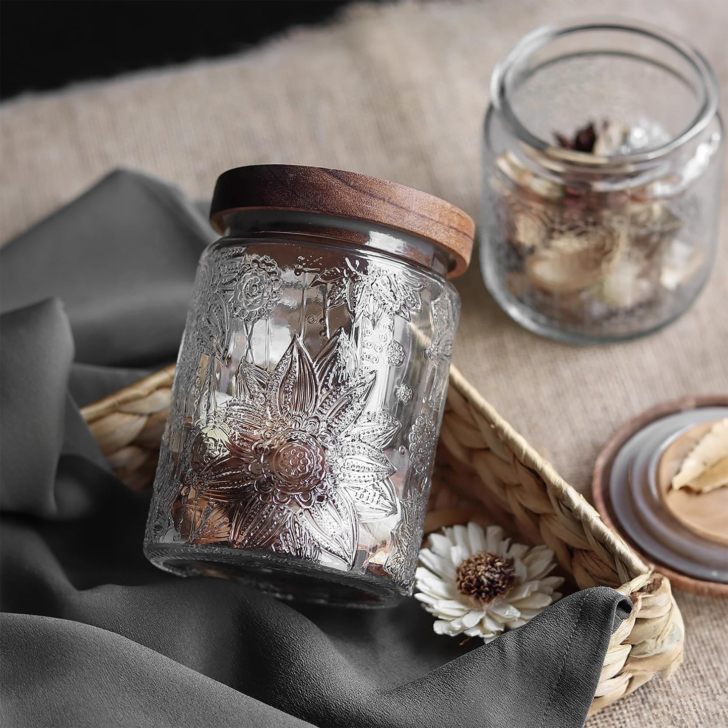 Vintage Glass Jar with Wooden Lid