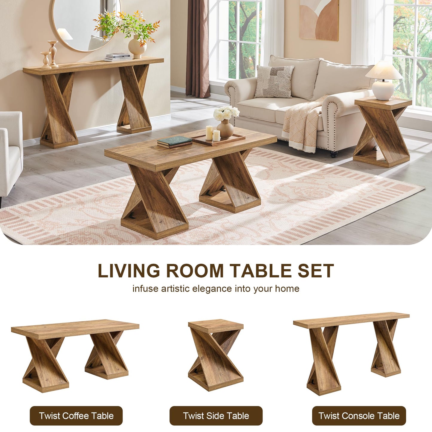 48" Twisted Center Table with Wood Thickened Pedestal
