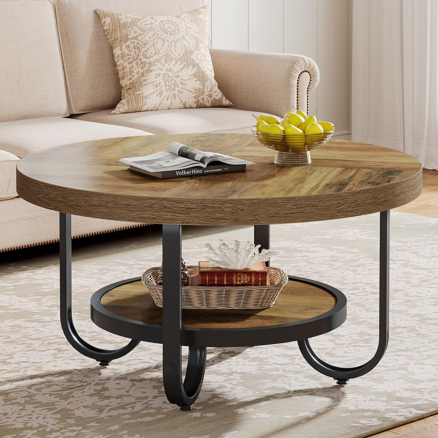 Brown Round Coffee Table for Living Room
