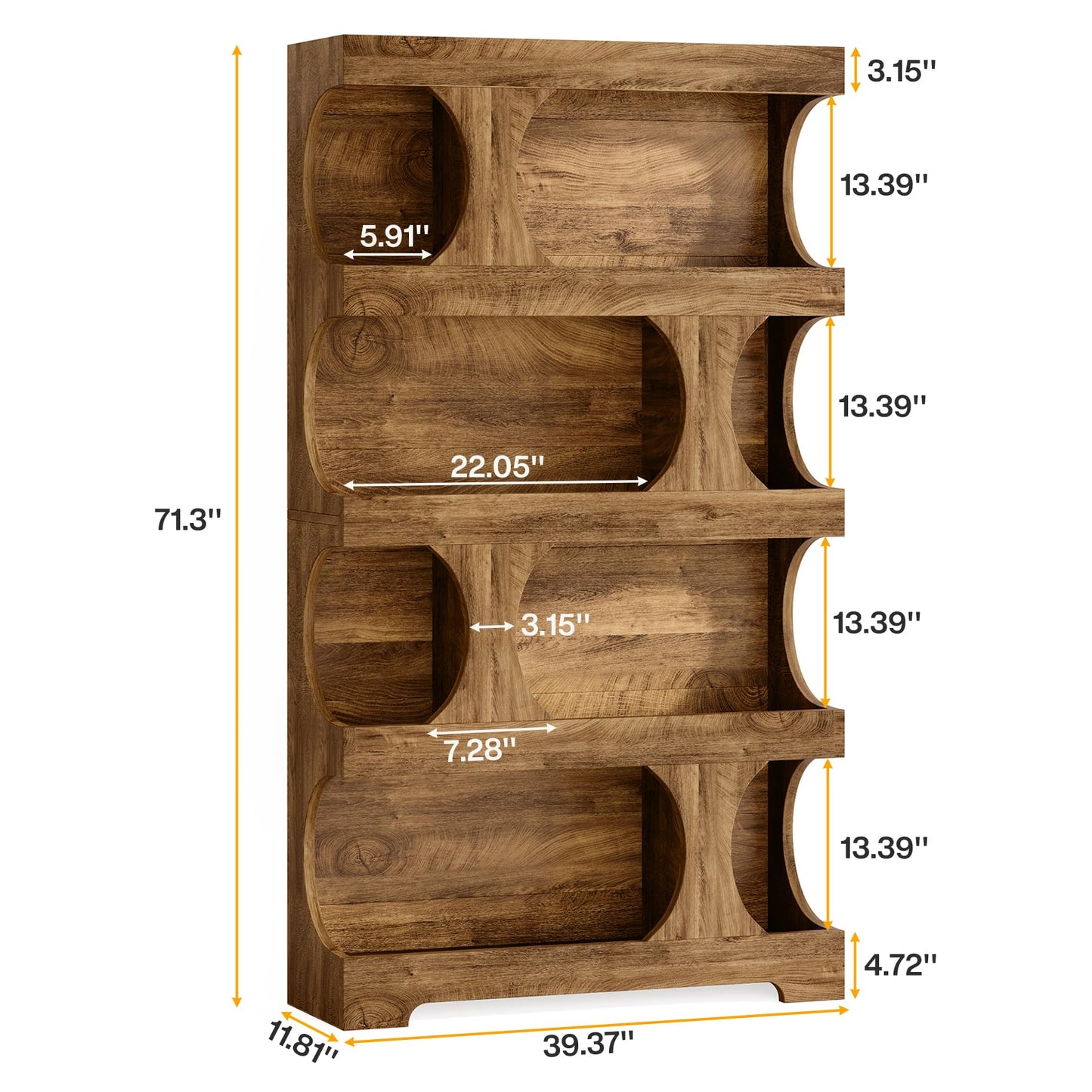 Brown 4-Tier S-Shaped Bookshelf