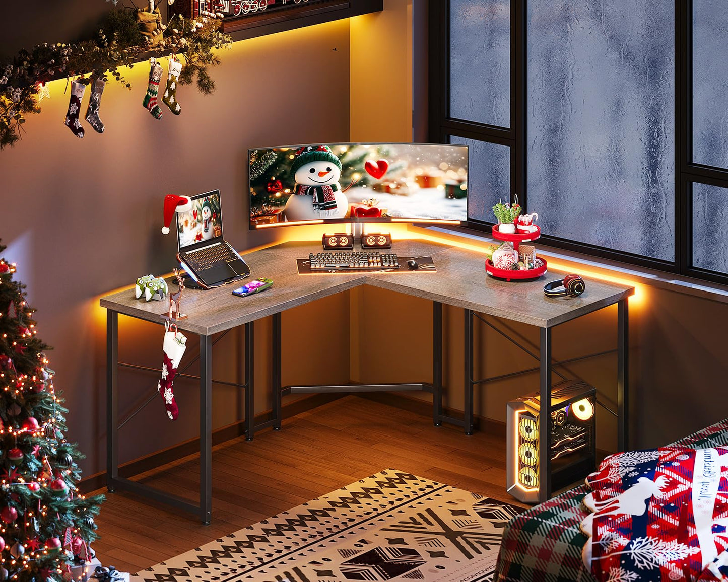 Grey L Shaped Gaming Desk