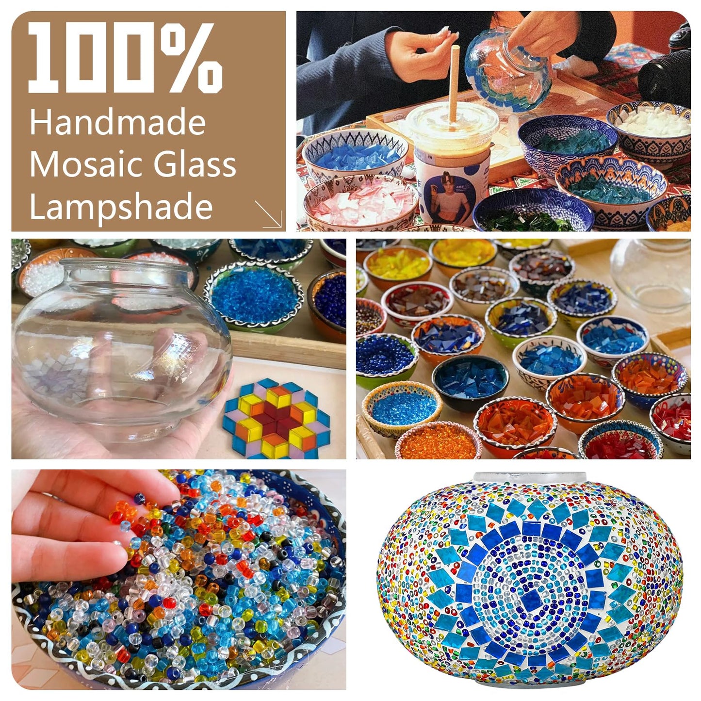 Modern Moroccan Lamps for Living Room with Handmade Mosaic Glass Shade