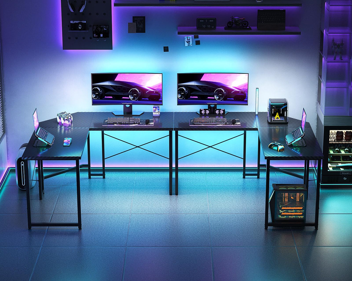Carbon Fiber Surface, Black L Shaped Gaming Desk