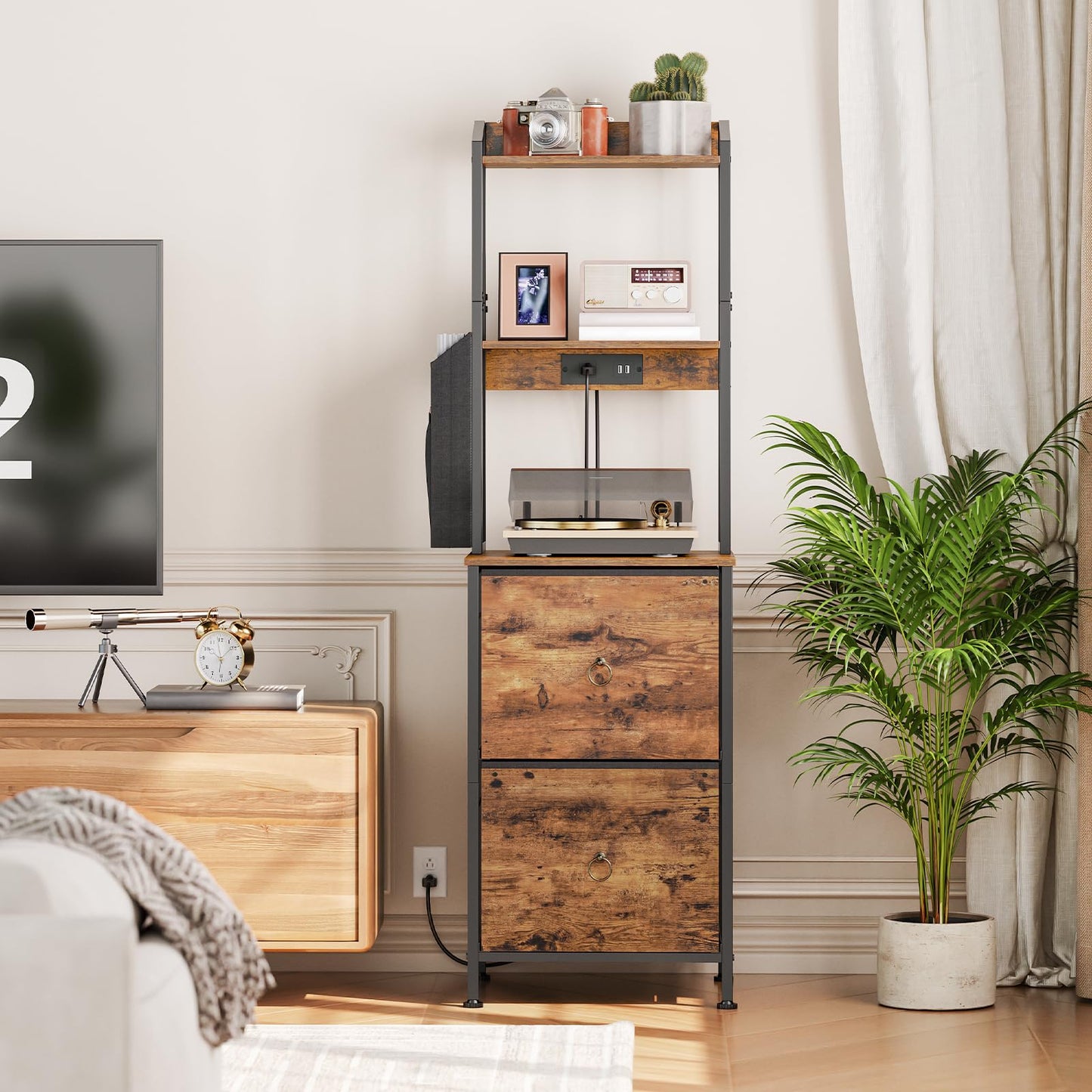 2-Drawer File Cabinet, Filing Cabinet with Charging Station