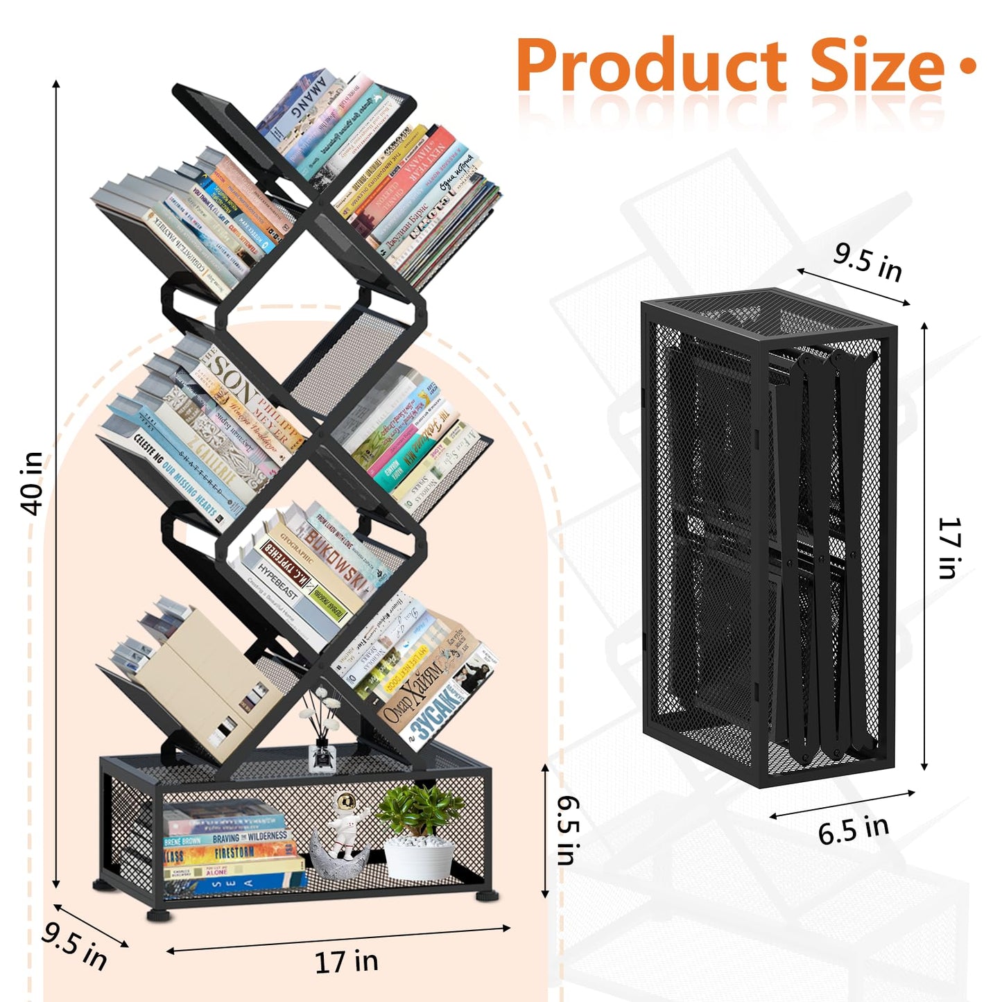 Black 9 Tier Folding Tree Bookshelf
