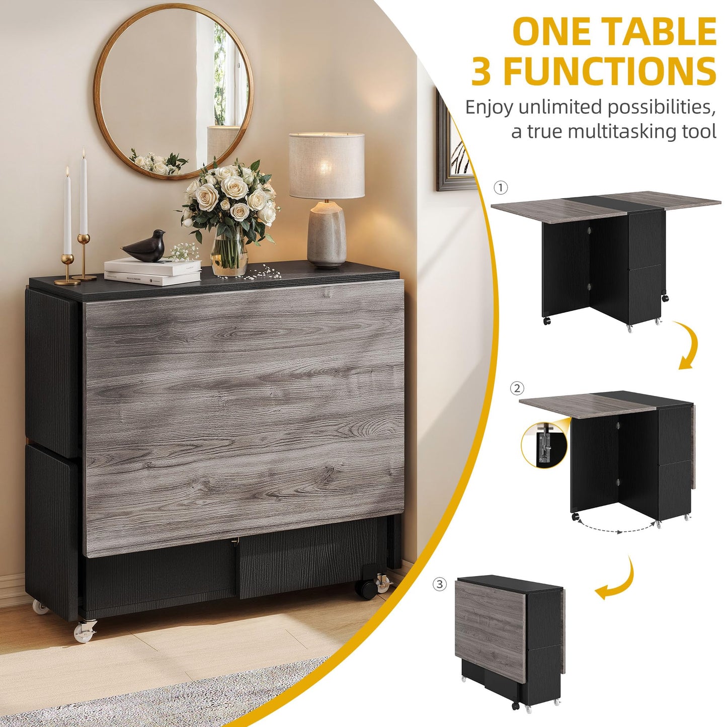 5 Pieces Folding Extendable Dining Table Set