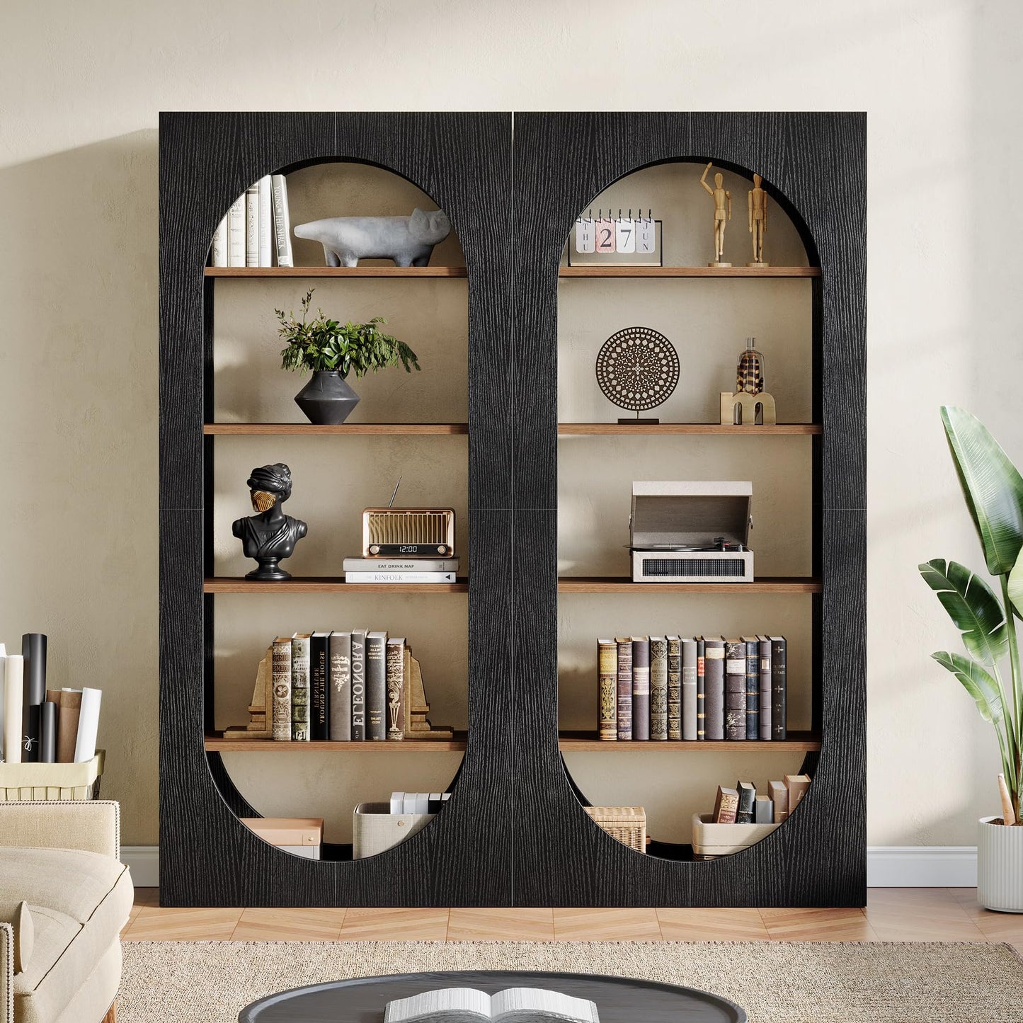 70.87-Inch Tall Arch Bookcase with Storage