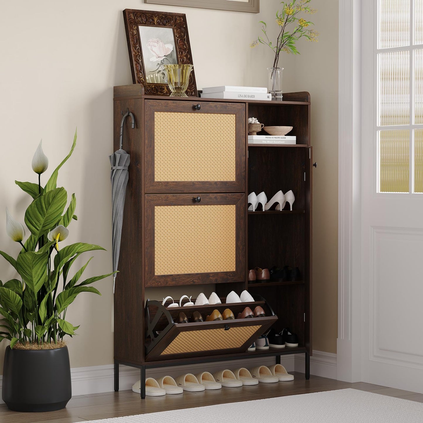 3 Tier Shoe Cabinet with Flip Drawers