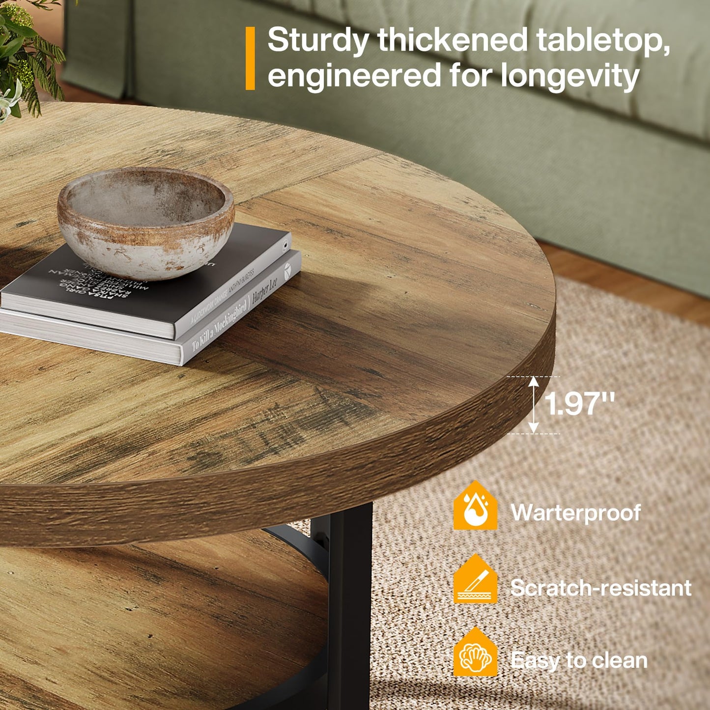 Brown Round Coffee Table for Living Room