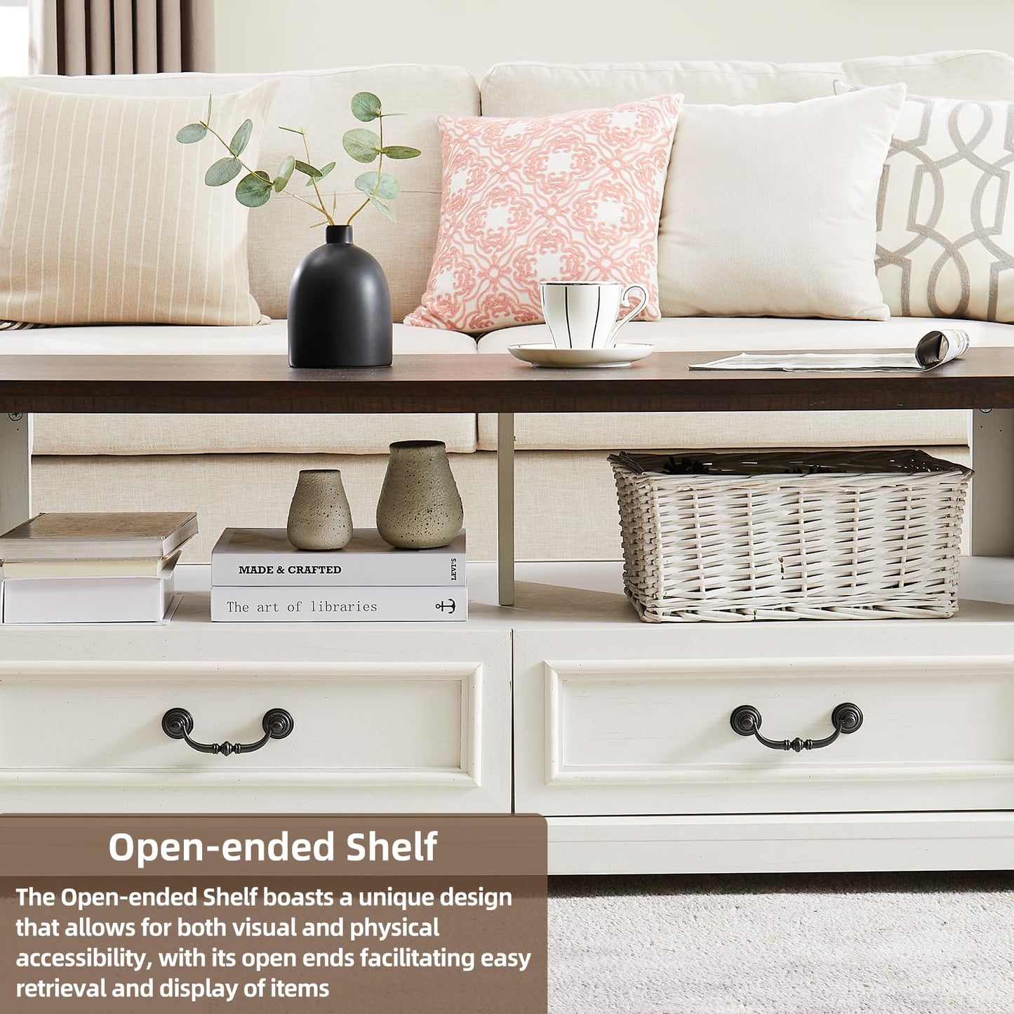 Wood Coffee Table for Living Room White And Brown