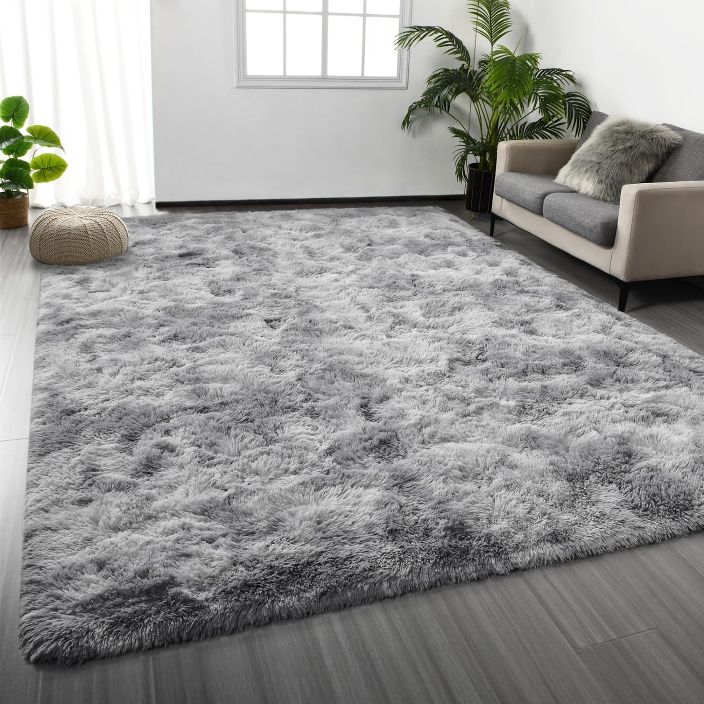 Tie-dyed Light Grey Area Rugs