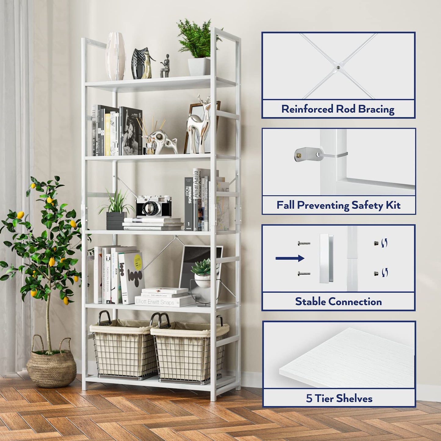 White 5 Tier Bookshelf