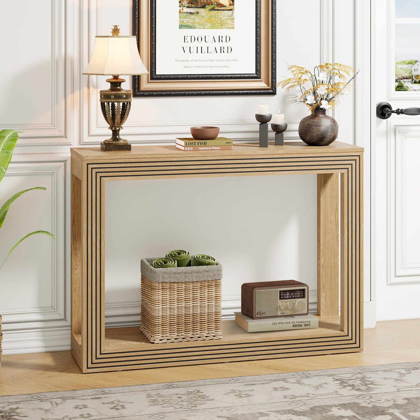 Natural Mid-Century Fluted Console Table golden