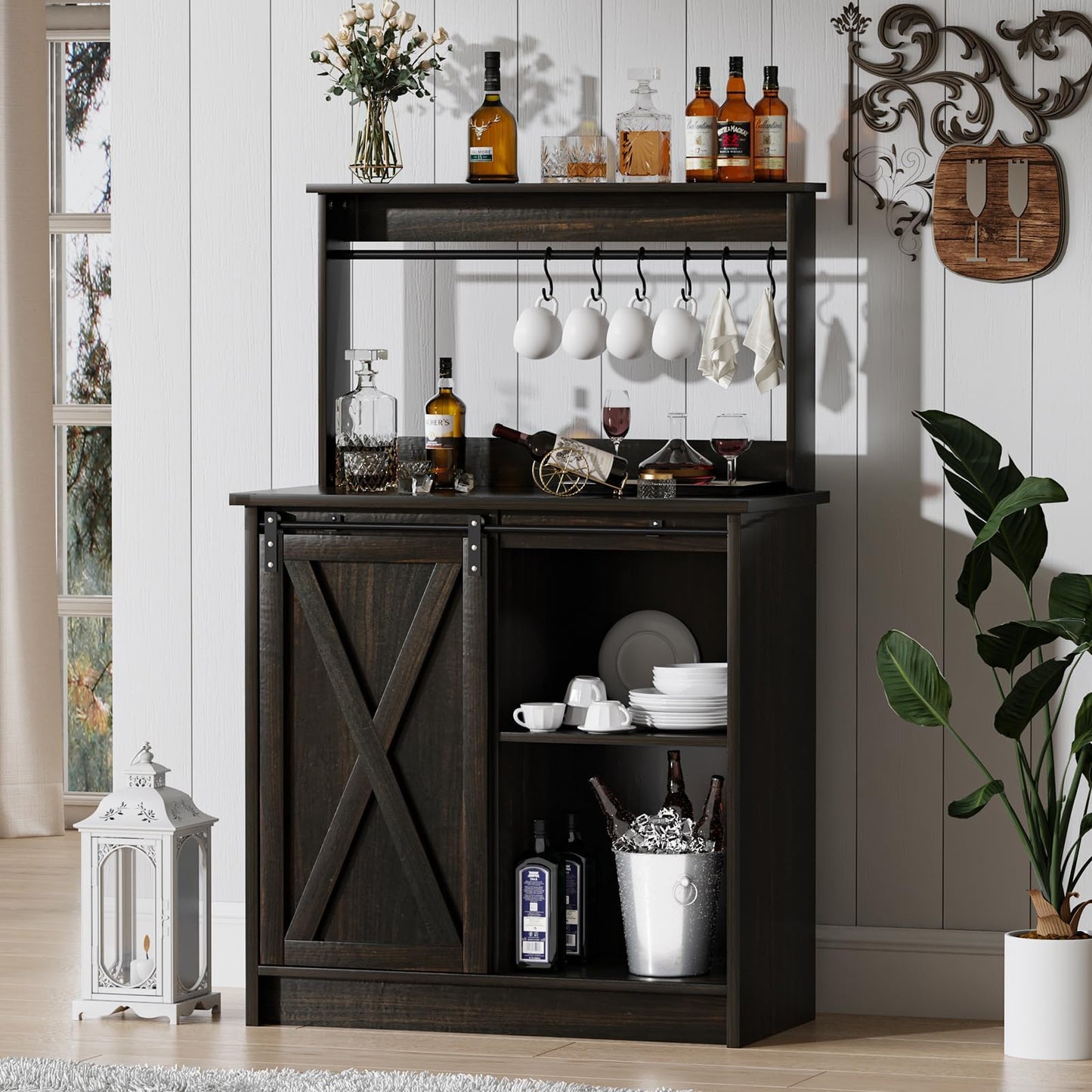 50 Inch Coffee Bar Hutch with Sliding Barn Door